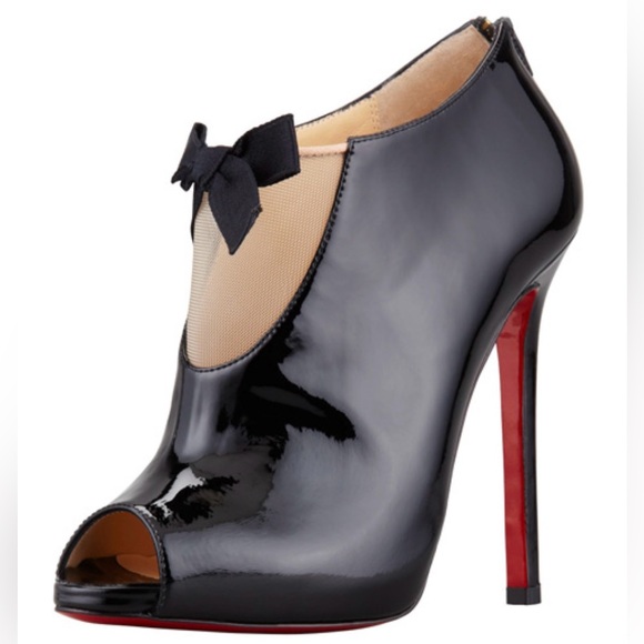 Christian Louboutin Estandono Patent Bow Booties Sz:37 Rare - Picture 3 of 15